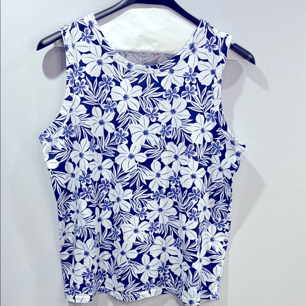 Fresh Produce Blue Floral Tank 1X Beach Casual Summer